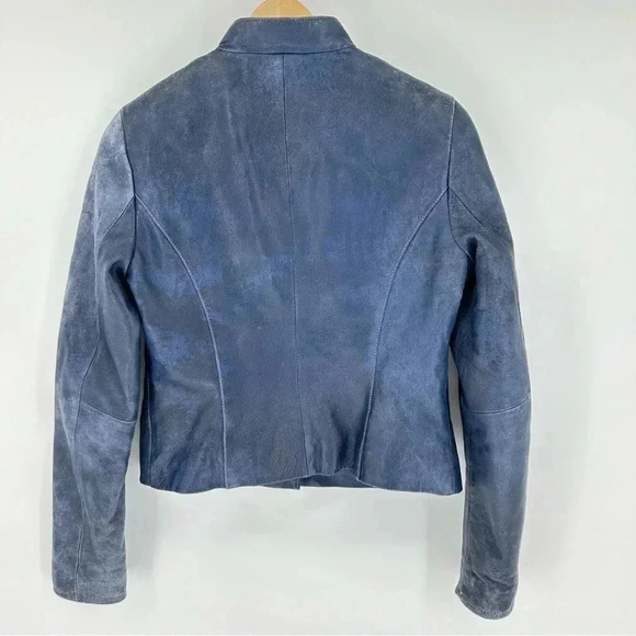 Vintage Wilson’s Leather Blue leather moto jacket with gold closures - Picture 2 of 12